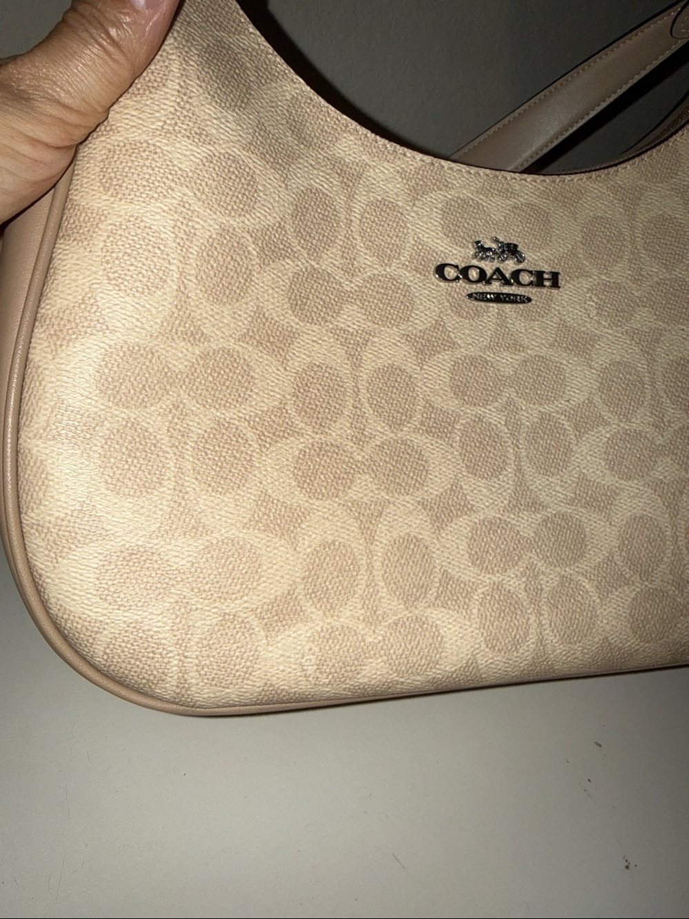 Coach Signature Pebbled Shoulder Bag in Light Taupe - Picture 15 of 16